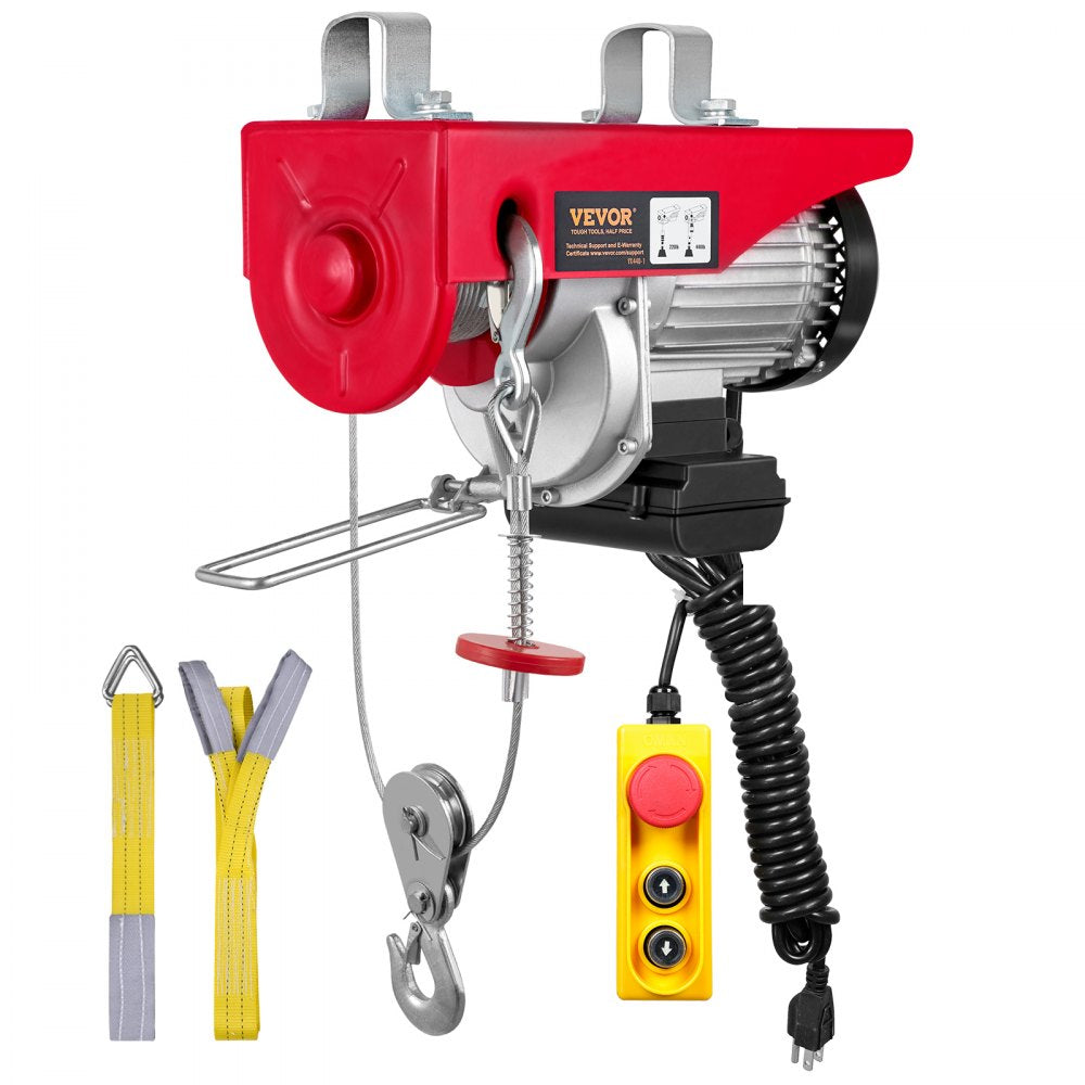 VEVOR Electric Hoist, 440 lbs Lifting Capacity, 480W 110V Electric Steel Wire Winch with 14ft Wired Remote Control, 40ft Single Cable Lifting Height & Pure Copper Motor, for Garage Warehouse Factory