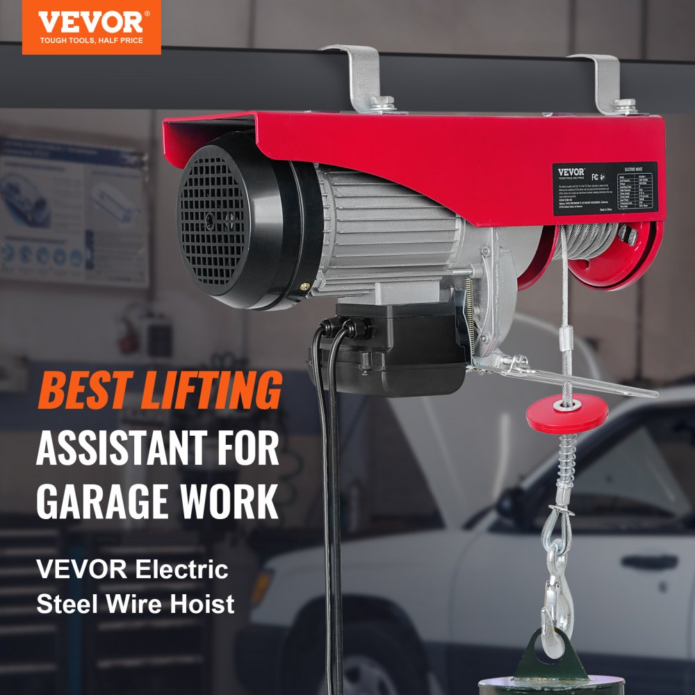 VEVOR Electric Hoist, 2200 lbs Lifting Capacity, 1600W 110V Electric Steel Wire Winch with 14ft Wired Remote Control, 40ft Single Cable Lifting Height & Pure Copper Motor, for Garage Warehouse Factory