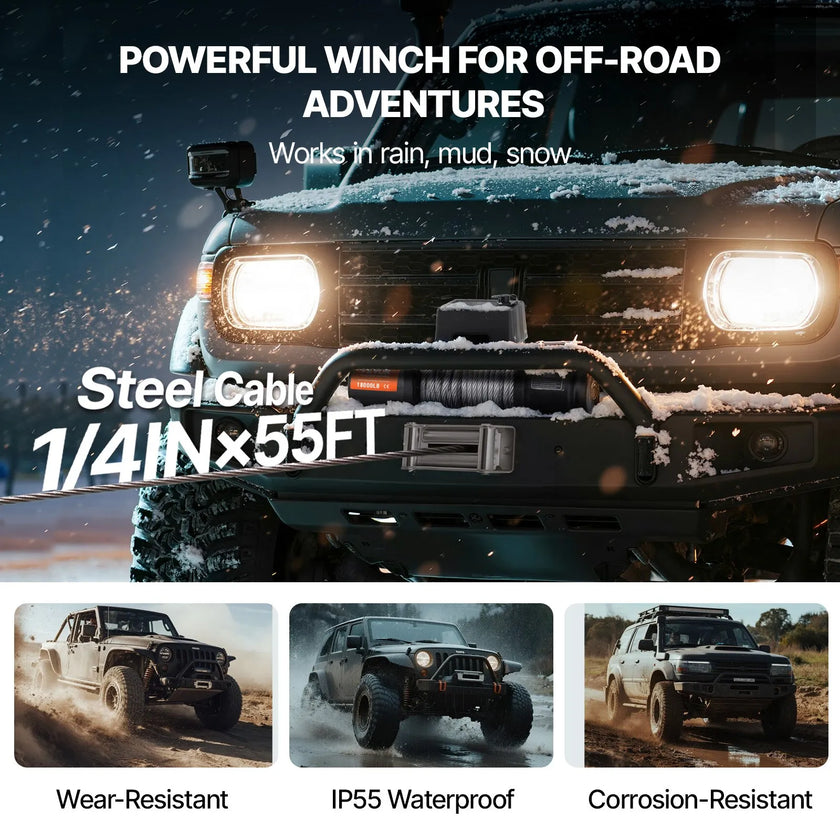 VEVOR Electric Winch Truck 18,000 lb Steel Cable IP65 Waterproof Remote Control