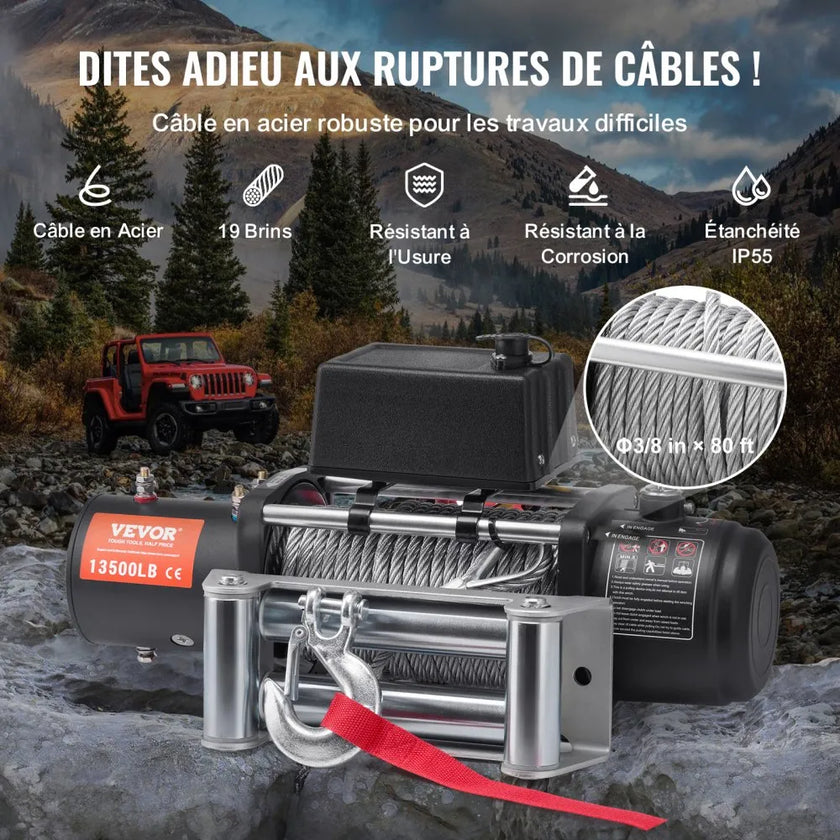 VEVOR Electric Winch Truck 13,500 lb Steel Cable IP65 Waterproof Remote Control