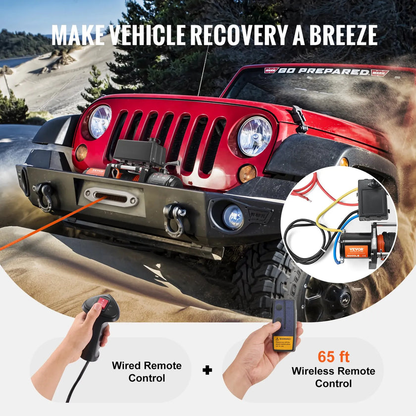 VEVOR Electric Winch for Truck 6000 lb Synthetic Rope Waterproof Remote Control
