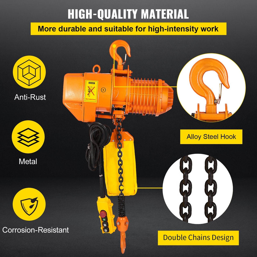 VEVOR 1 Ton Electric Chain Hoist, Single Phase 2200Lbs 10ft Lift Height with Electrical Hook, Mount Chain Hoist G80, Double Chain with Pendant Control 110V for Logistics, Factories and Agriculture
