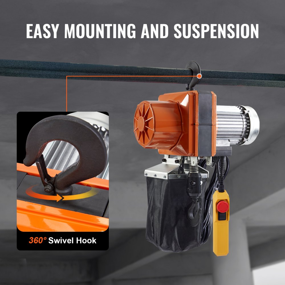 VEVOR Electric Chain Hoist, 2200 lbs/1 ton Capacity, 10 ft Lifting Height, 10 ft/min Speed, 120V, Single Phase Overhead Crane with G100 Chain, 10 ft Wired Remote Control for Garage, Shop, Hotel, Home