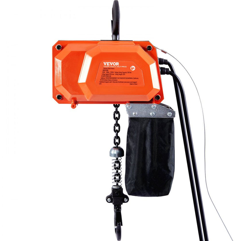 VEVOR Electric Chain Hoist, 330 lbs Load Capacity, 10 ft Lifting Height, 10 ft/min Speed, 120V, Single Phase Overhead Crane with G80 Chain, 10 ft Wired Remote Control for Garage, Shop, Hotel, and Home