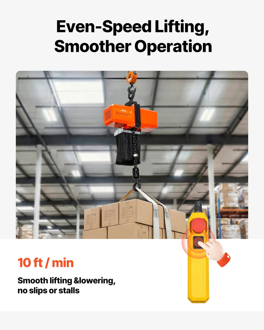 VEVOR Electric Chain Hoist, 1100 lbs Load Capacity, 15 ft Lifting Height, 10 ft/min Speed, 120V, Single Phase Overhead Crane with G100 Chain, 10 ft Wired Remote Control for Garage, Shop, Hotel, Home