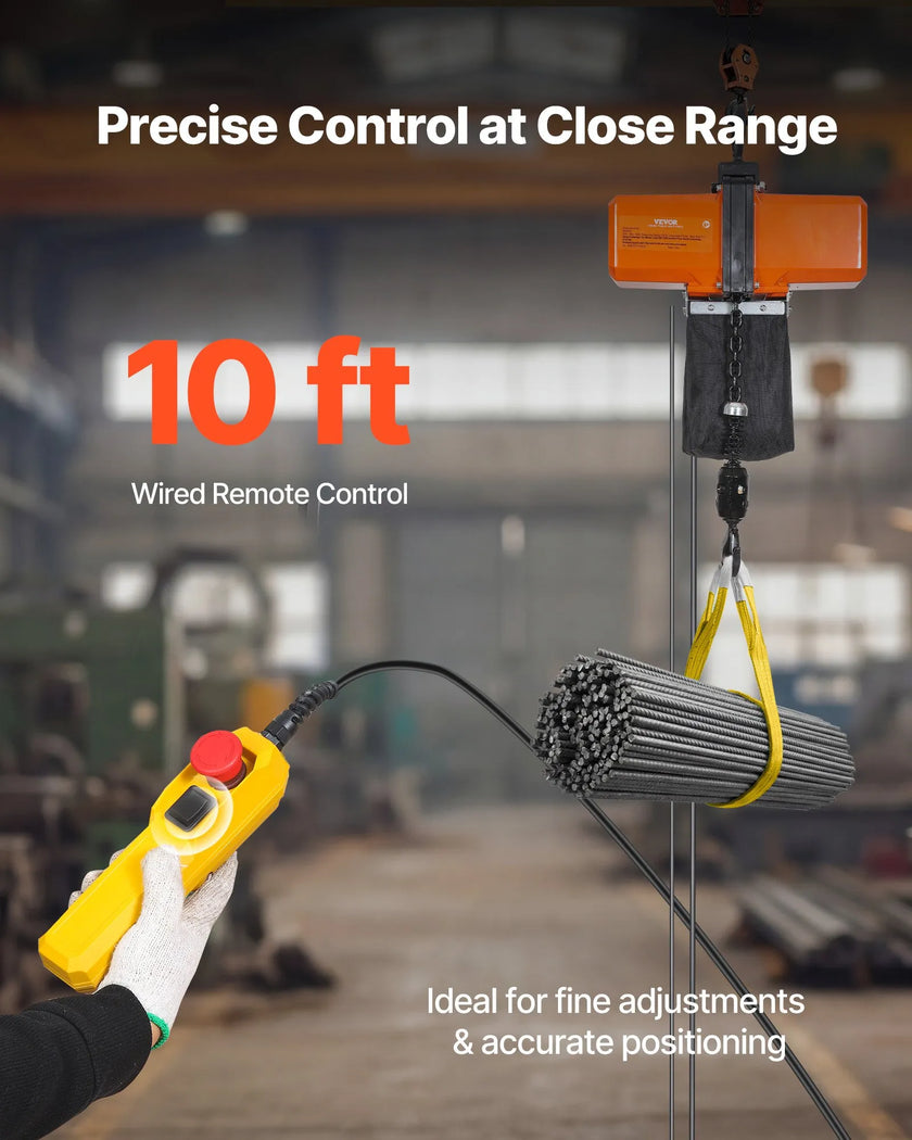 VEVOR Electric Chain Hoist, 1100 lbs Load Capacity, 15 ft Lifting Height, 10 ft/min Speed, 120V, Single Phase Overhead Crane with G100 Chain, 10 ft Wired Remote Control for Garage, Shop, Hotel, Home