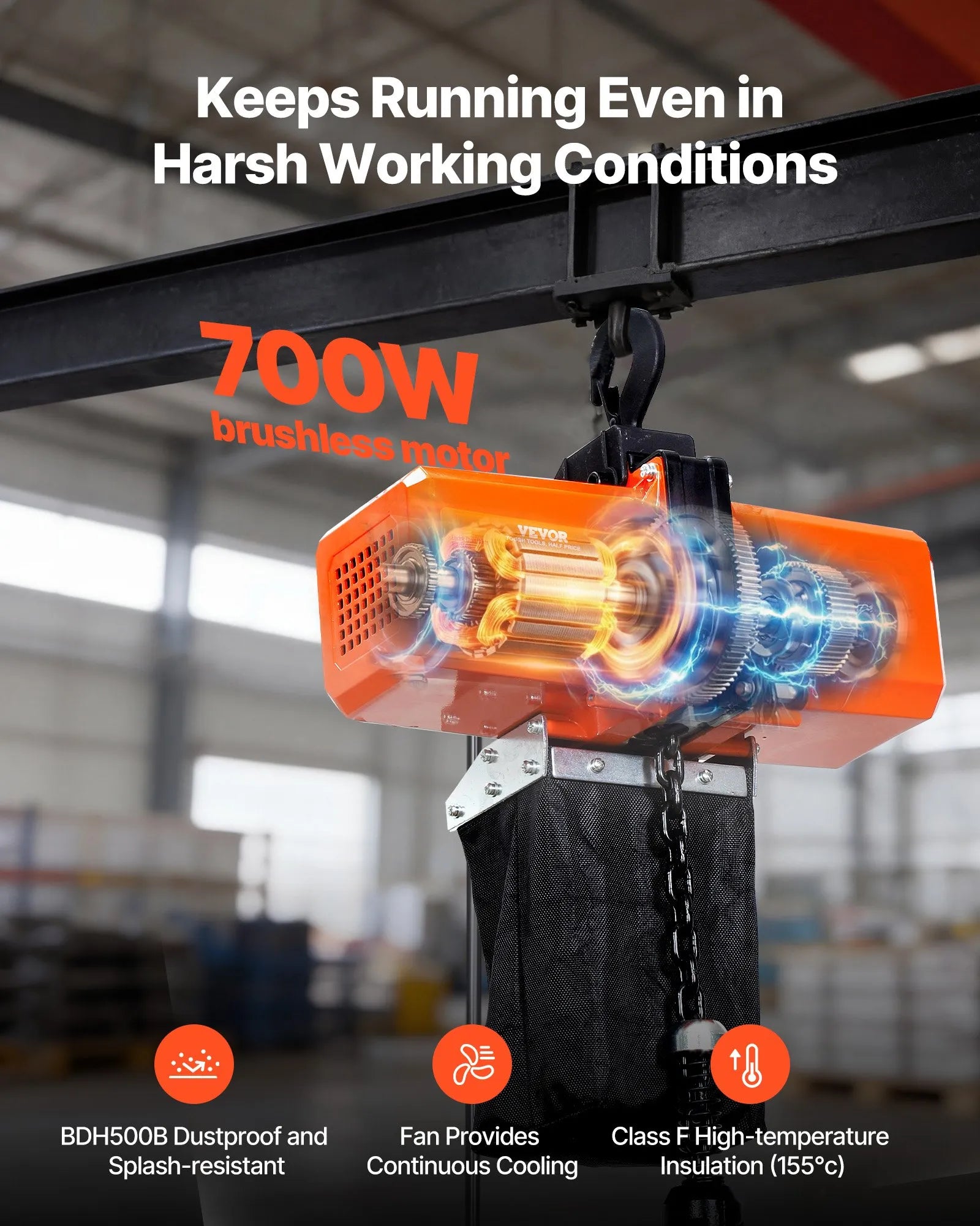 VEVOR Electric Chain Hoist, 1100 lbs Load Capacity, 15 ft Lifting Height, 10 ft/min Speed, 120V, Single Phase Overhead Crane with G100 Chain, 10 ft Wired Remote Control for Garage, Shop, Hotel, Home