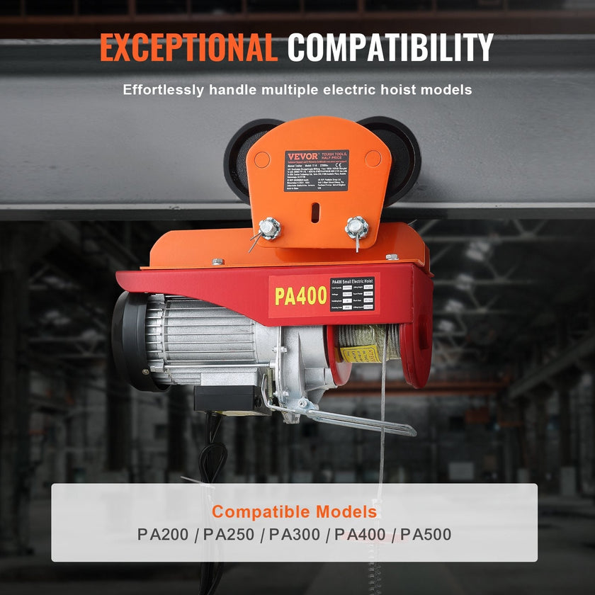 VEVOR Electric Hoist Manual Trolley, 1100 lbs/0.5 Ton Capacity for PA200 PA250 PA300 PA400 PA500, Push Beam Trolley with Dual Wheels, 2.36