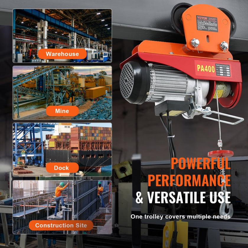 VEVOR Electric Hoist Manual Trolley, 2200 lbs/1 Ton Capacity for PA200 PA250 PA300 PA400 PA500, Push Beam Trolley with Dual Wheels, 2.68