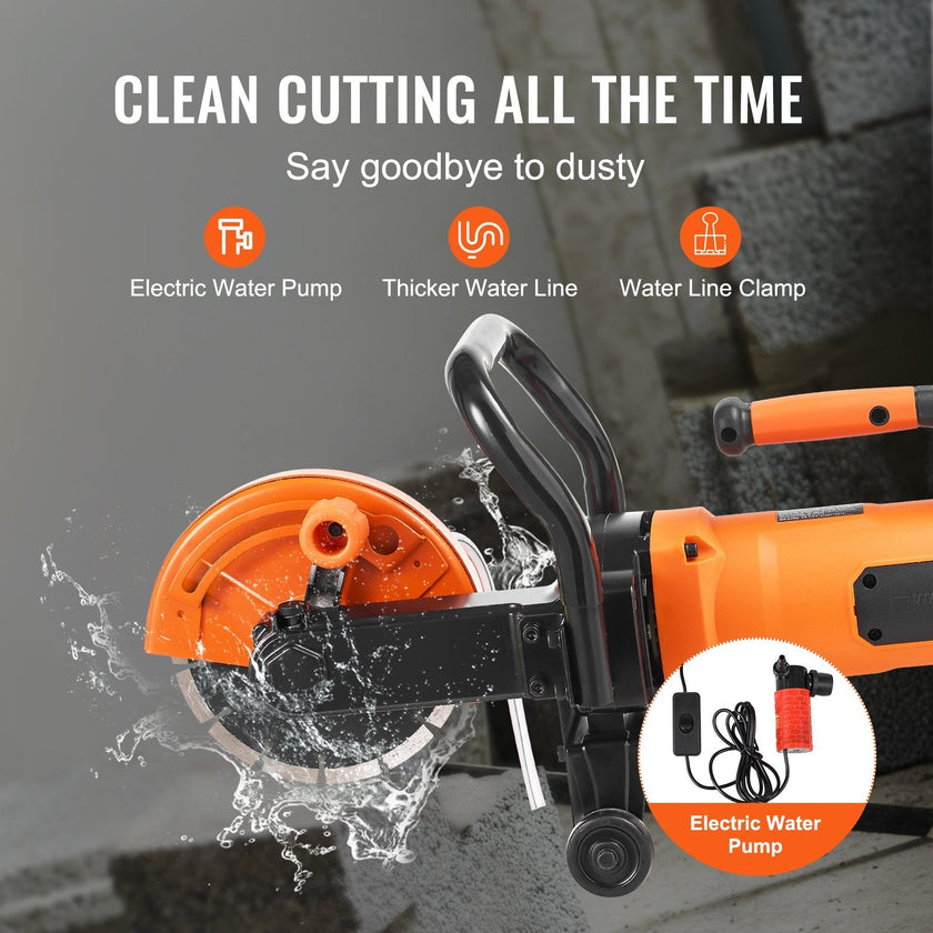 VEVOR Electric Concrete Saw, 7 in Circular Saw Cutter, 2000 W High Power with Max. 2.5 in Cutting Depth, Wet/Dry Disk Saw Cutter Includes Water Line, Pump and Blade, for Stone, Brick