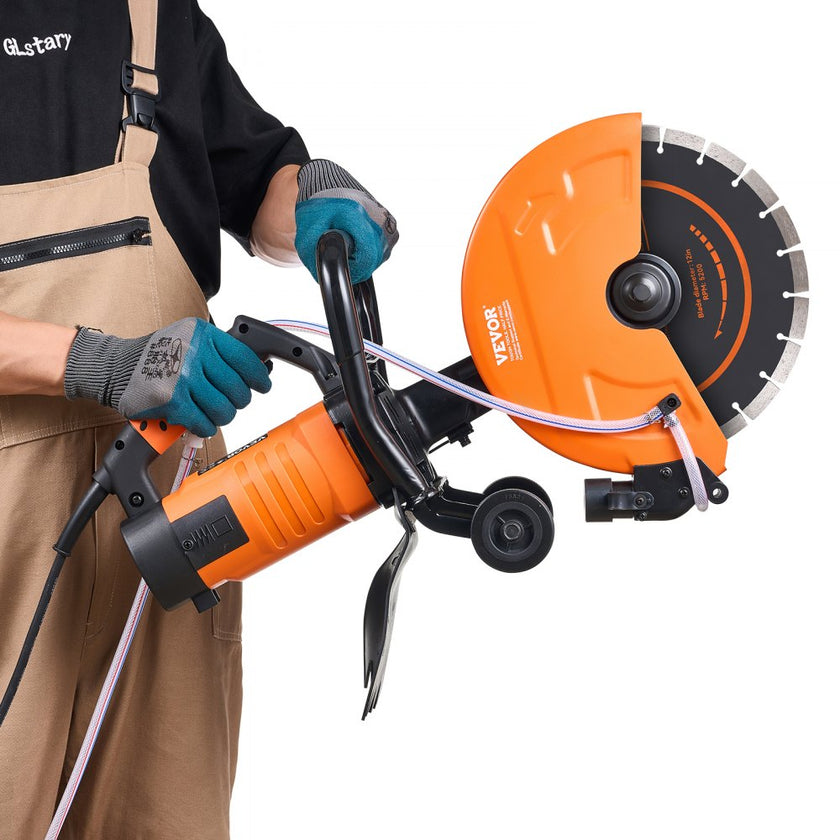 VEVOR Electric Concrete Saw, 12 in, 1800 W 15 A Motor Circular Saw Cutter with Max. 4.5 in Adjustable Cutting Depth, Wet Disk Saw Cutter Includes Water Line, Pump and Blade, for Stone, Brick