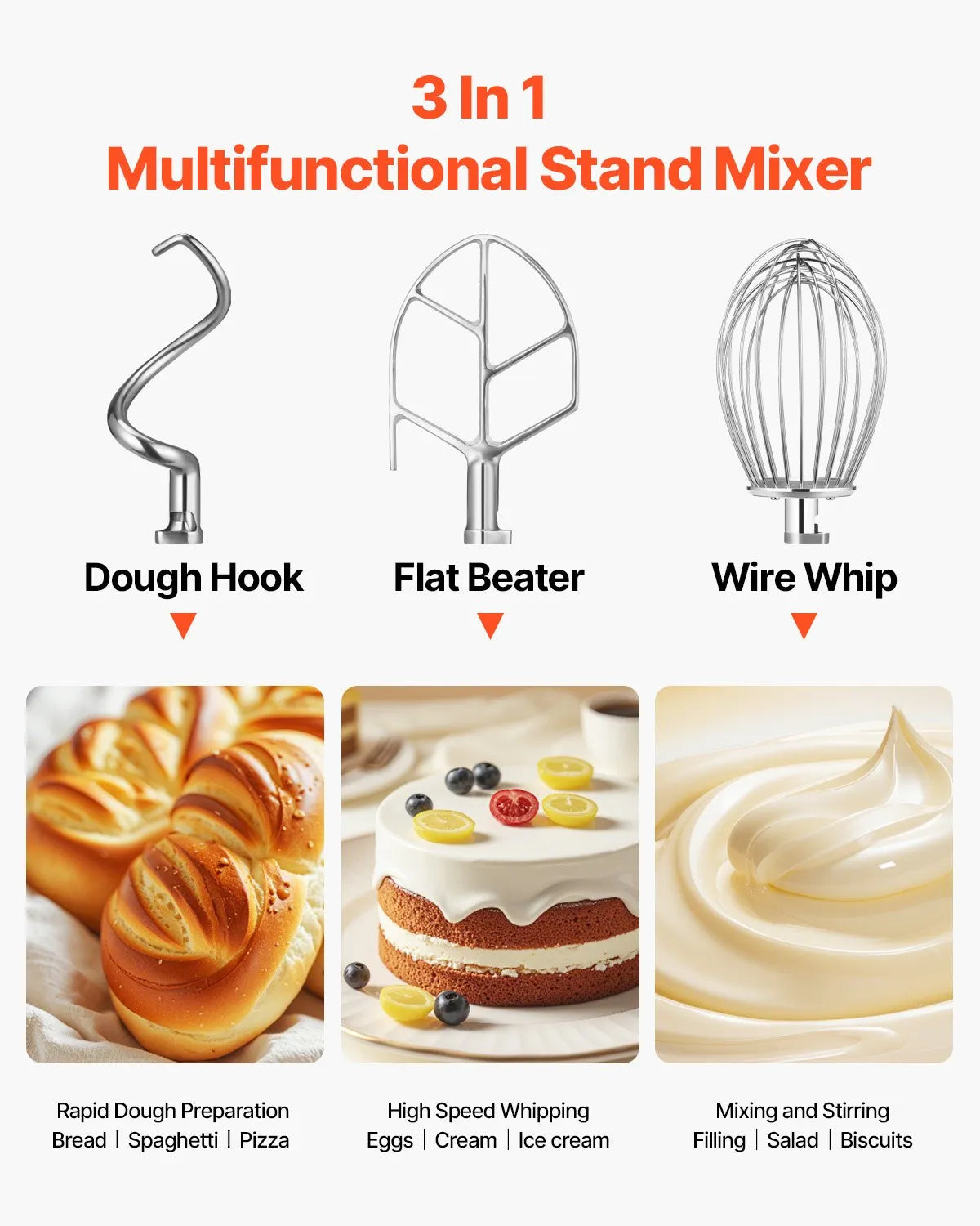 VEVOR Commercial Food Mixer 20Qt 750W 3 Speeds Adjustable 105 180 and 408 RPM Food Processor Heavy Duty with Stainless Steel Bowl Dough Hooks Whisk Beater for Schools Bakeries Restaurants Pizzeria