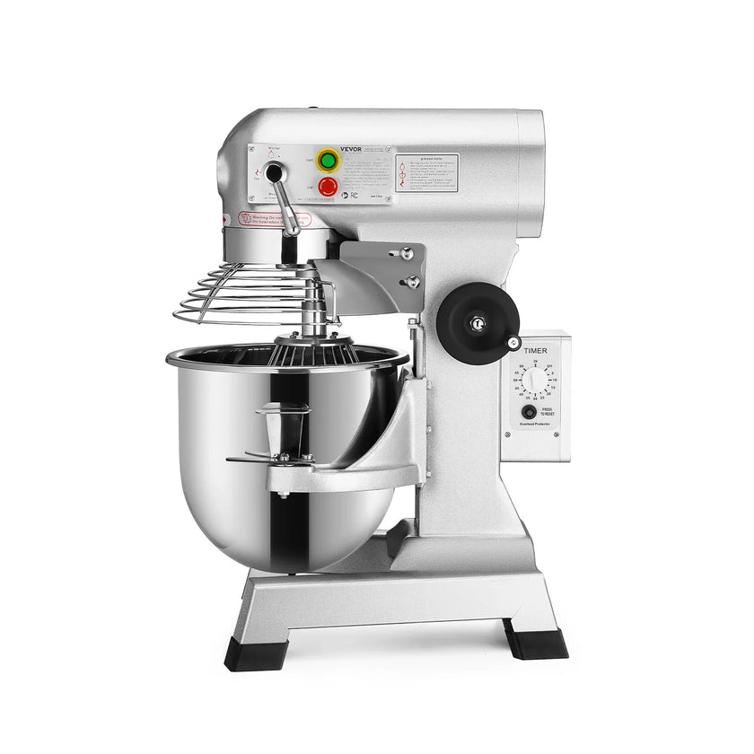 VEVOR Commercial Food Mixer 20Qt 750W 3 Speeds Adjustable 105 180 and 408 RPM Food Processor Heavy Duty with Stainless Steel Bowl Dough Hooks Whisk Beater for Schools Bakeries Restaurants Pizzeria