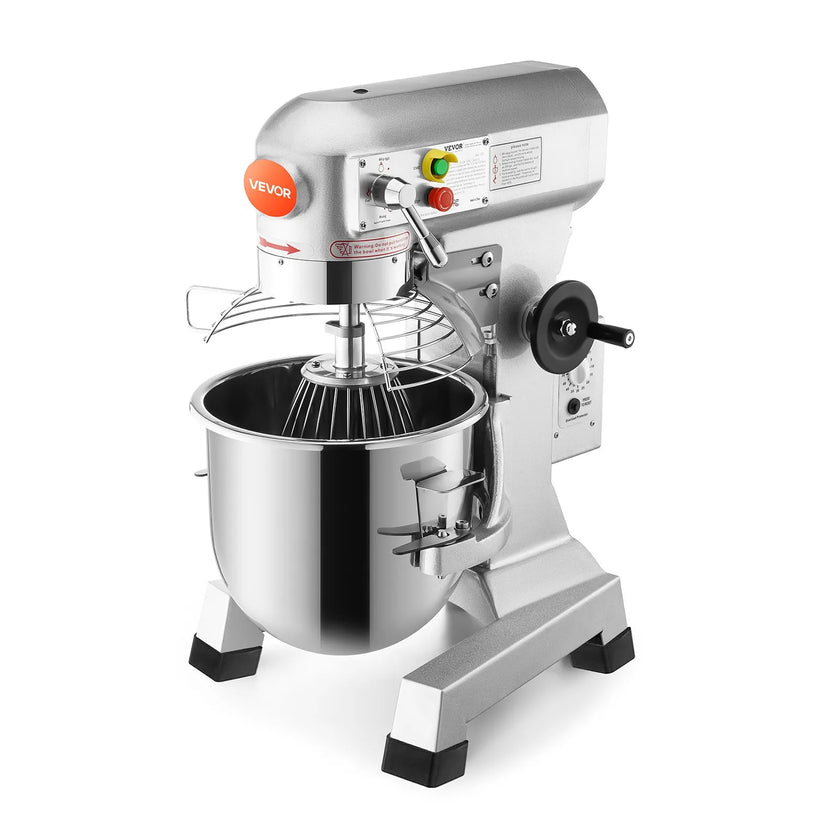 VEVOR Commercial Food Mixer 20Qt 750W 3 Speeds Adjustable 105 180 and 408 RPM Food Processor Heavy Duty with Stainless Steel Bowl Dough Hooks Whisk Beater for Schools Bakeries Restaurants Pizzeria
