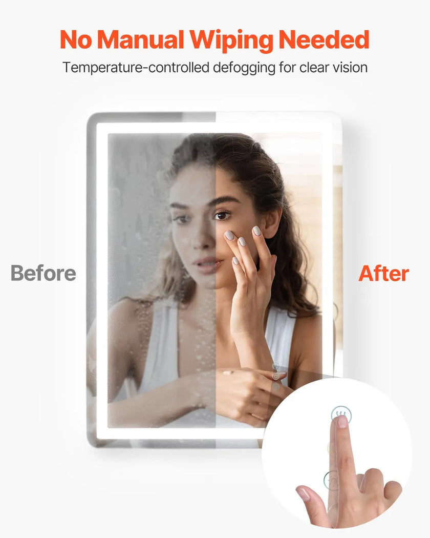 VEVOR LED Bathroom Mirror 3 Colors Anti-fog Wall Mounted Vanity Mirror 24