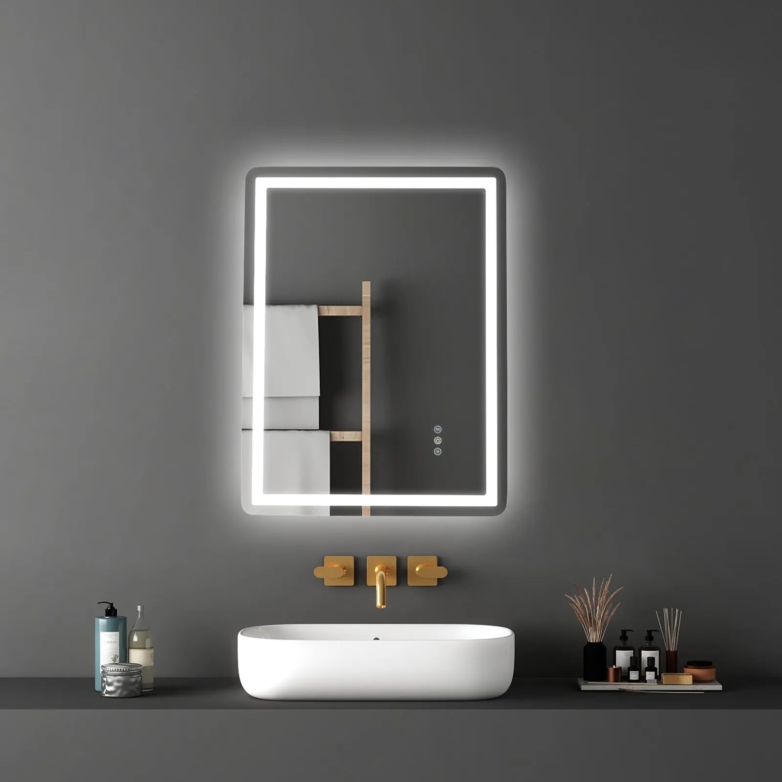 VEVOR LED Bathroom Mirror 3 Colors Anti-fog Wall Mounted Vanity Mirror 24