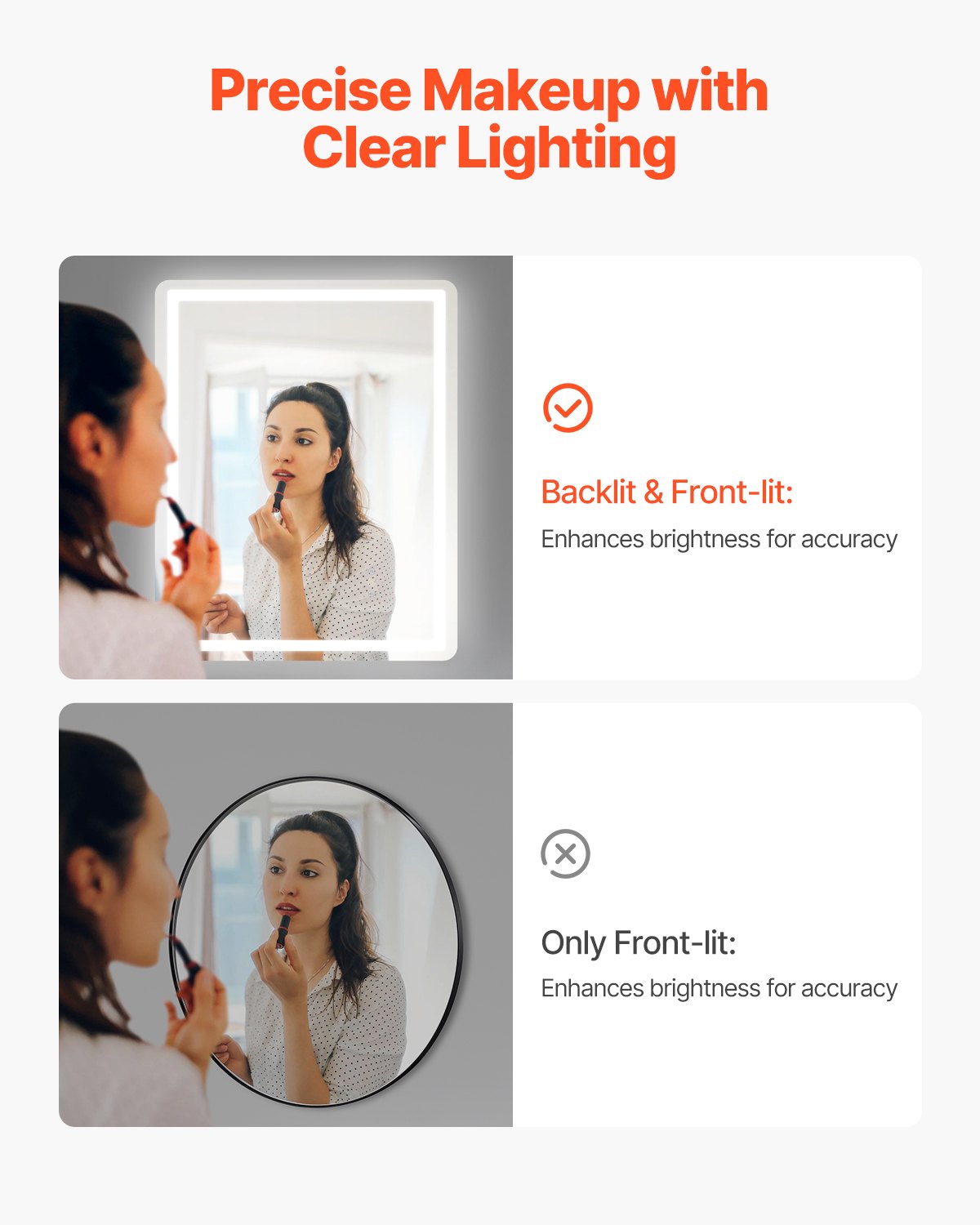 VEVOR LED Bathroom Mirror 3 Colors Anti-fog Wall Mounted Vanity Mirror 28