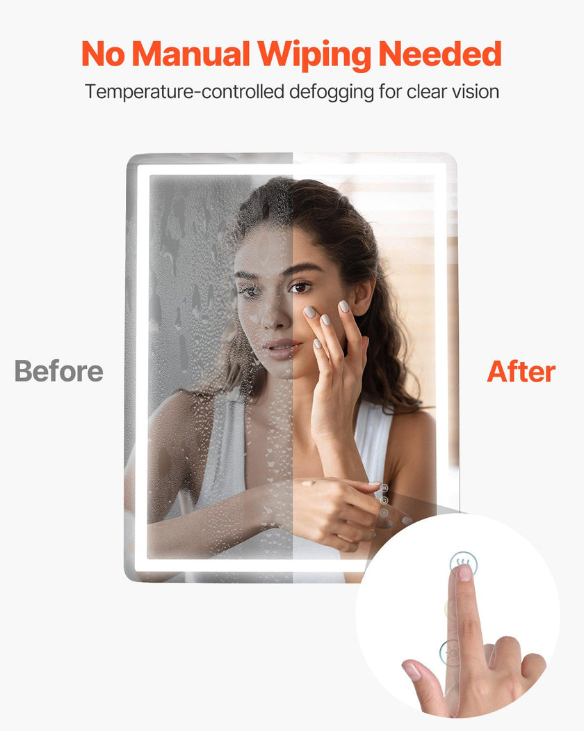 VEVOR LED Bathroom Mirror 3 Colors Anti-fog Wall Mounted Vanity Mirror 28