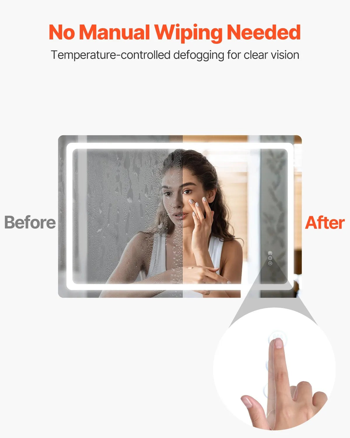 VEVOR LED Bathroom Mirror 3 Colors Anti-fog Wall Mounted Vanity Mirror 32