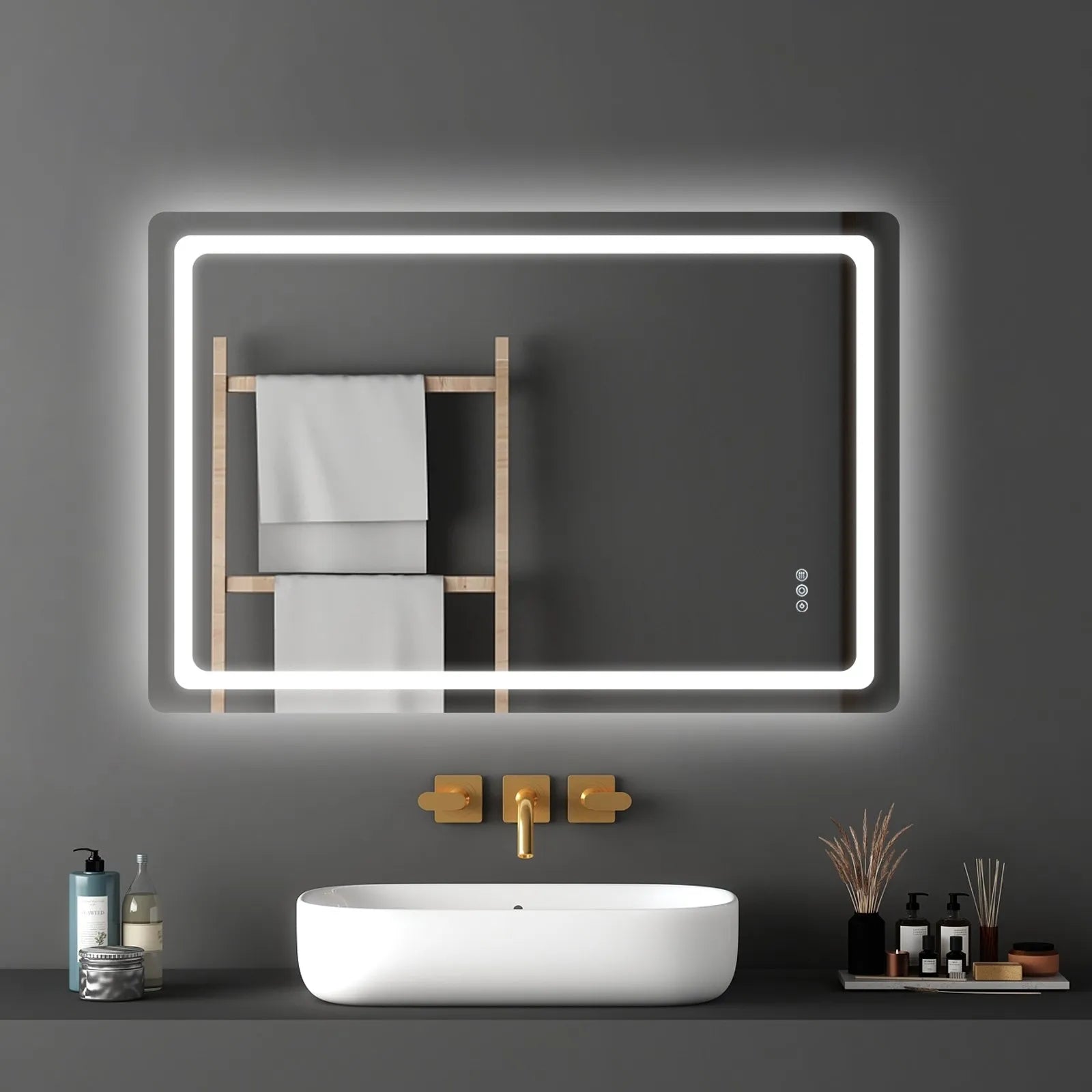 VEVOR LED Bathroom Mirror 3 Colors Anti-fog Wall Mounted Vanity Mirror 32