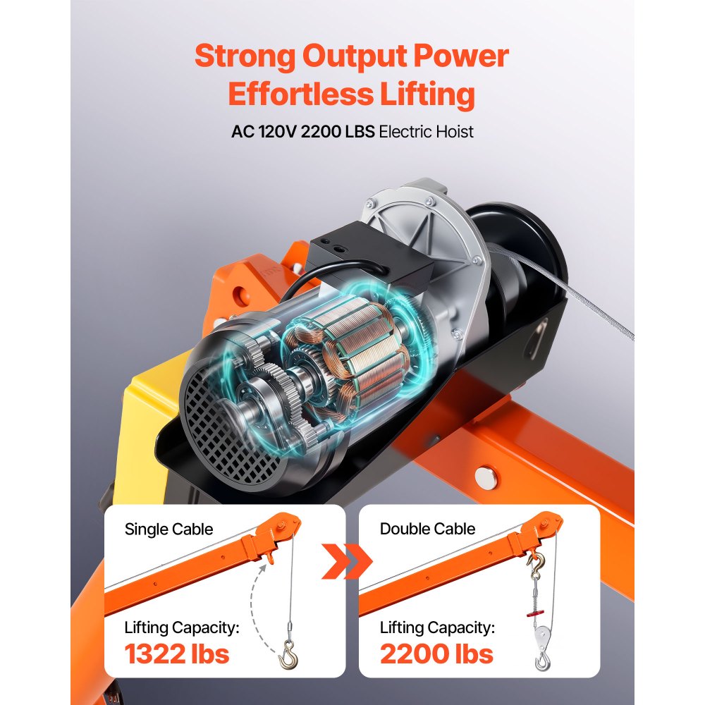 Electric Truck Crane 2200 lbs | Pickup Truck Bed Crane with Electric Hoist | 360° Rotating Telescopic Boom