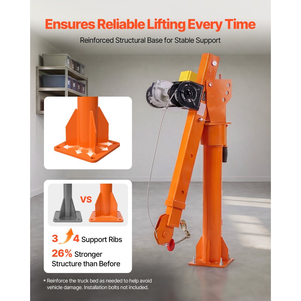Electric Truck Crane 2200 lbs | Pickup Truck Bed Crane with Electric Hoist | 360° Rotating Telescopic Boom