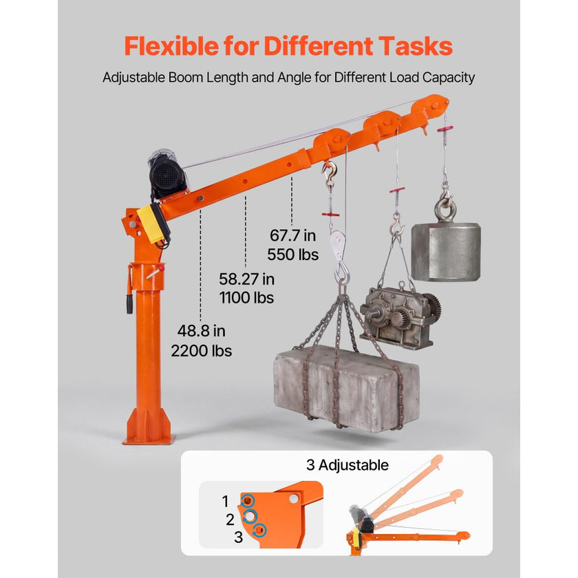 Electric Truck Crane 2200 lbs | Pickup Truck Bed Crane with Electric Hoist | 360° Rotating Telescopic Boom