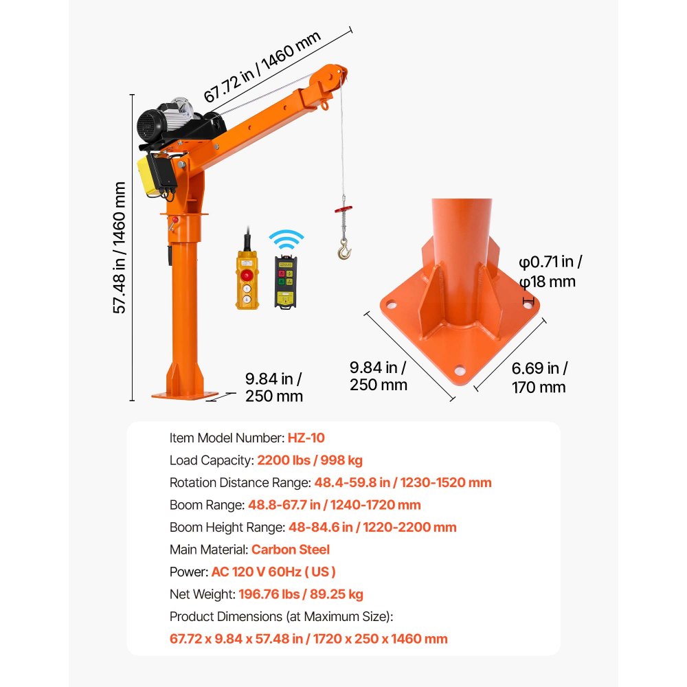 Electric Truck Crane 2200 lbs | Pickup Truck Bed Crane with Electric Hoist | 360° Rotating Telescopic Boom