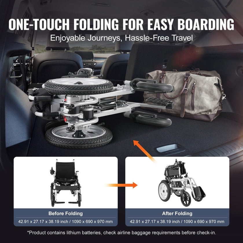 VEVOR Electric Wheelchair for Adults Seniors, 265 lbs Weight Capacity, 17.5in Width Lightweight Foldable Motorized Power Wheelchairs, UP to 12.5Miles Range All Terrain Power Chair, Adjustable Backrest