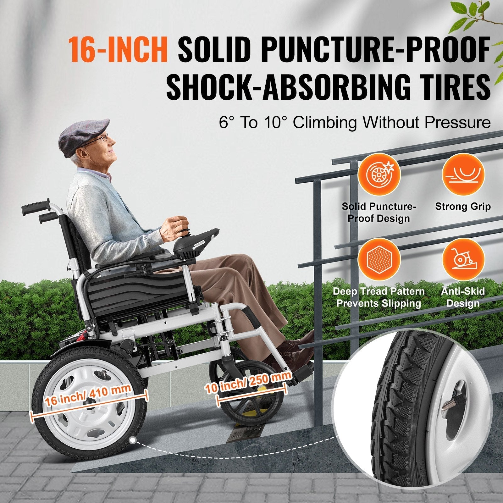 VEVOR Electric Wheelchair for Adults Seniors, 265 lbs Weight Capacity, 17.5in Width Lightweight Foldable Motorized Power Wheelchairs, UP to 12.5Miles Range All Terrain Power Chair, Adjustable Backrest