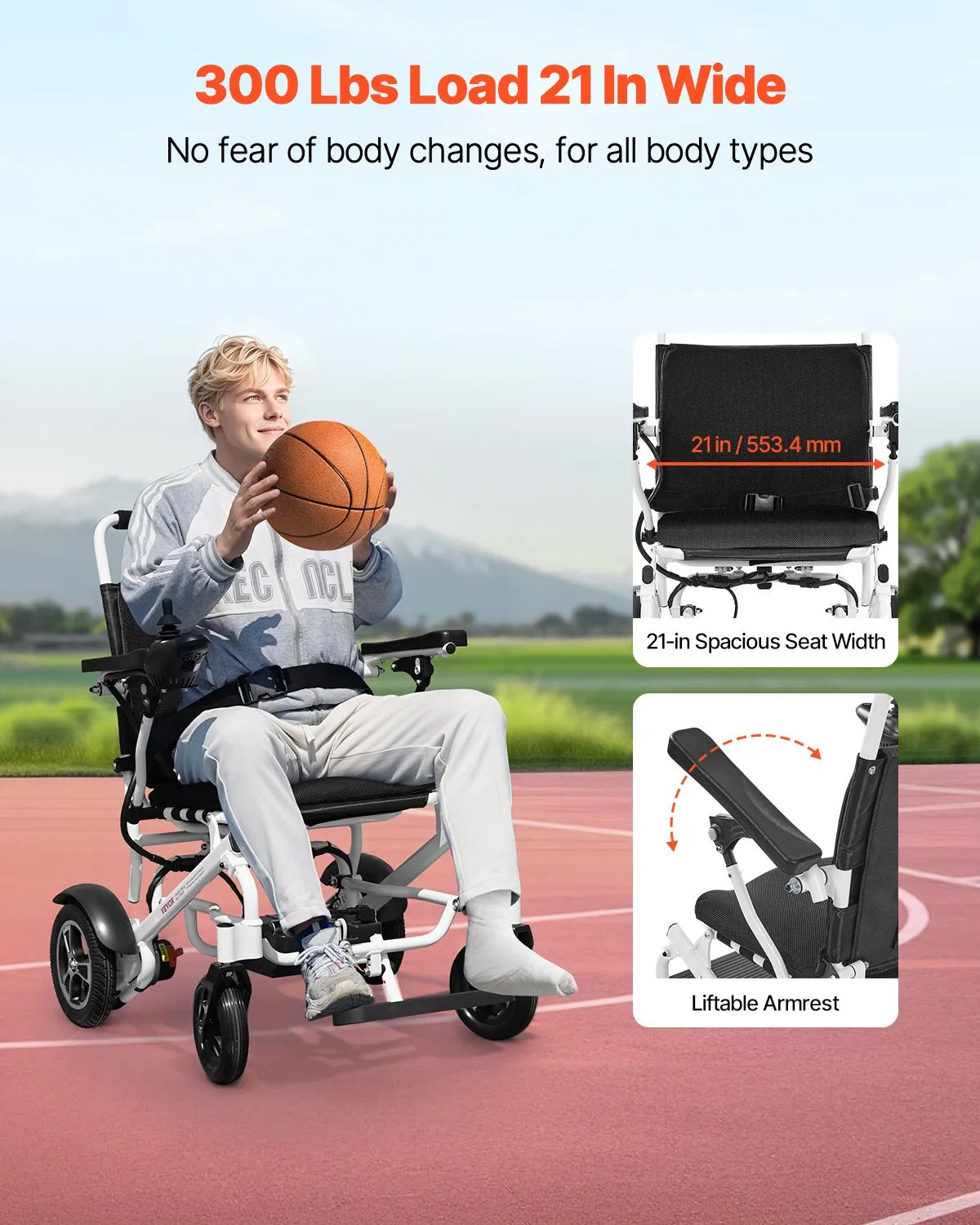 VEVOR Electric Wheelchair 300lbs Capacity Foldable Lightweight 13 Mile