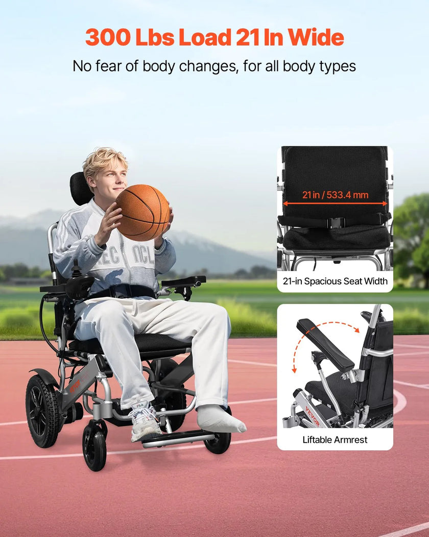 VEVOR Electric Wheelchair 300lbs Adjustable Backrest Foldable 13 Mile