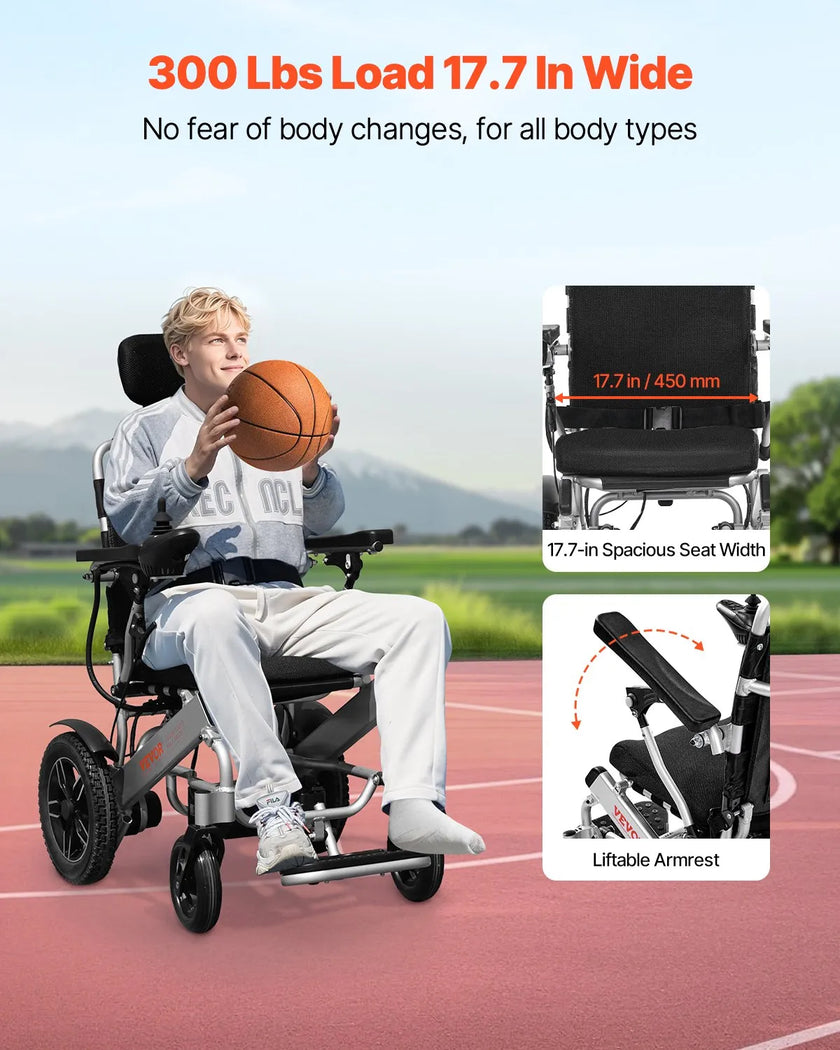 VEVOR Electric Wheelchair 300lbs Capacity Adjustable Backrest Foldable 13 Mile