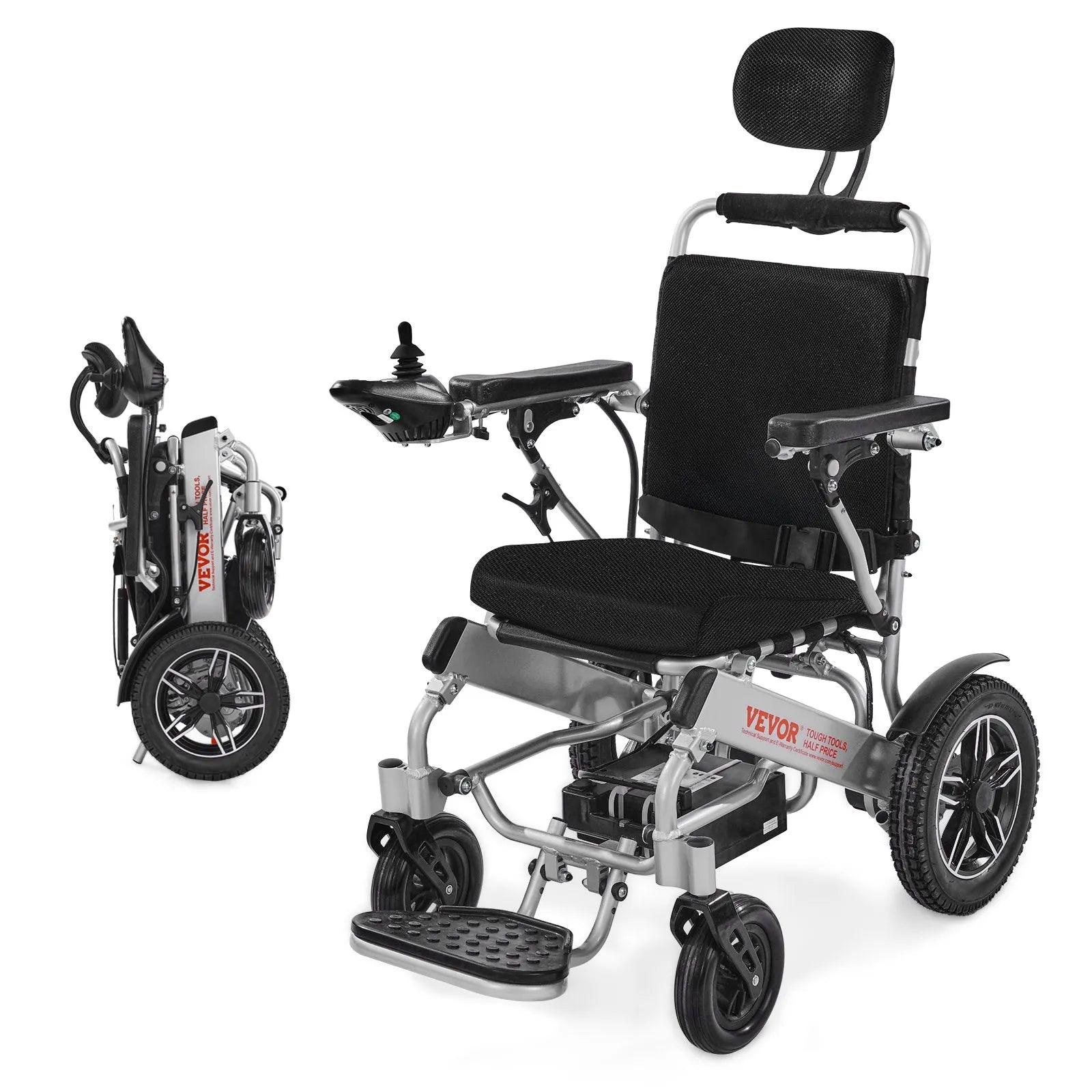 VEVOR Electric Wheelchair 300lbs Capacity Adjustable Backrest Foldable 13 Mile