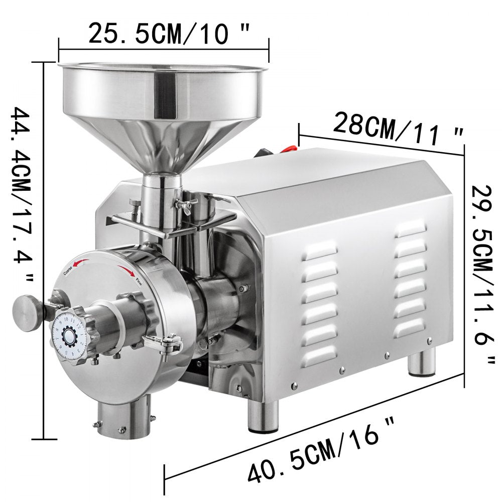 VEVOR Commercial Grinding Machine for Grain 2200W,Electric Stainless Steel Grain Grinder 30-50KG/H,Automatic Industrial Superfine Grain Grinder for Dried Materials Chinese Herb Spice Pepper Soybean