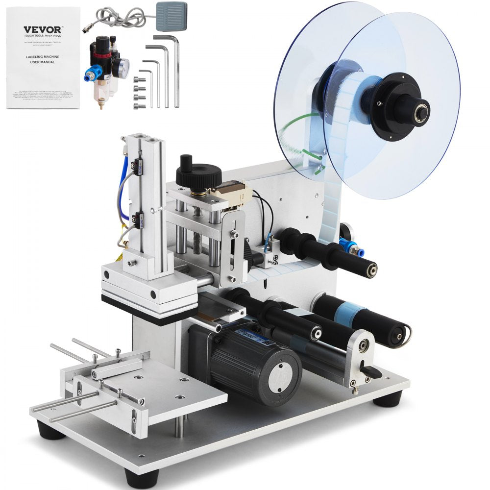 VEVOR Electric Flat Labeling Machine, 25-60pcs/min, Flat Surface Label Applicator for Cardboard Boxes/Square Bottles/Tin Cans, Labeler Suitable for Item Size Range of 4.72 x 5.9 x (0.98-3.54) inches