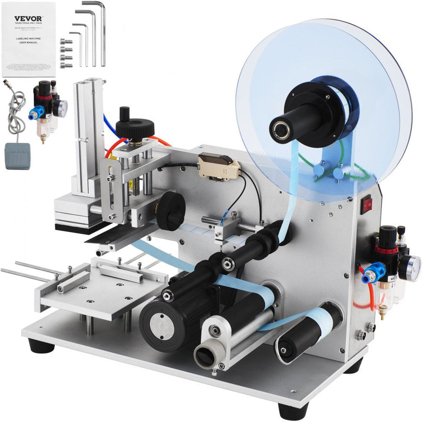 VEVOR Electric Flat Labeling Machine, 25-60pcs/min, Flat Surface Label Applicator for Cardboard Boxes/Square Bottles/Tin Cans, Labeler Suitable for Item Size Range of 4.72 x 5.9 x (0.98-3.54) inches
