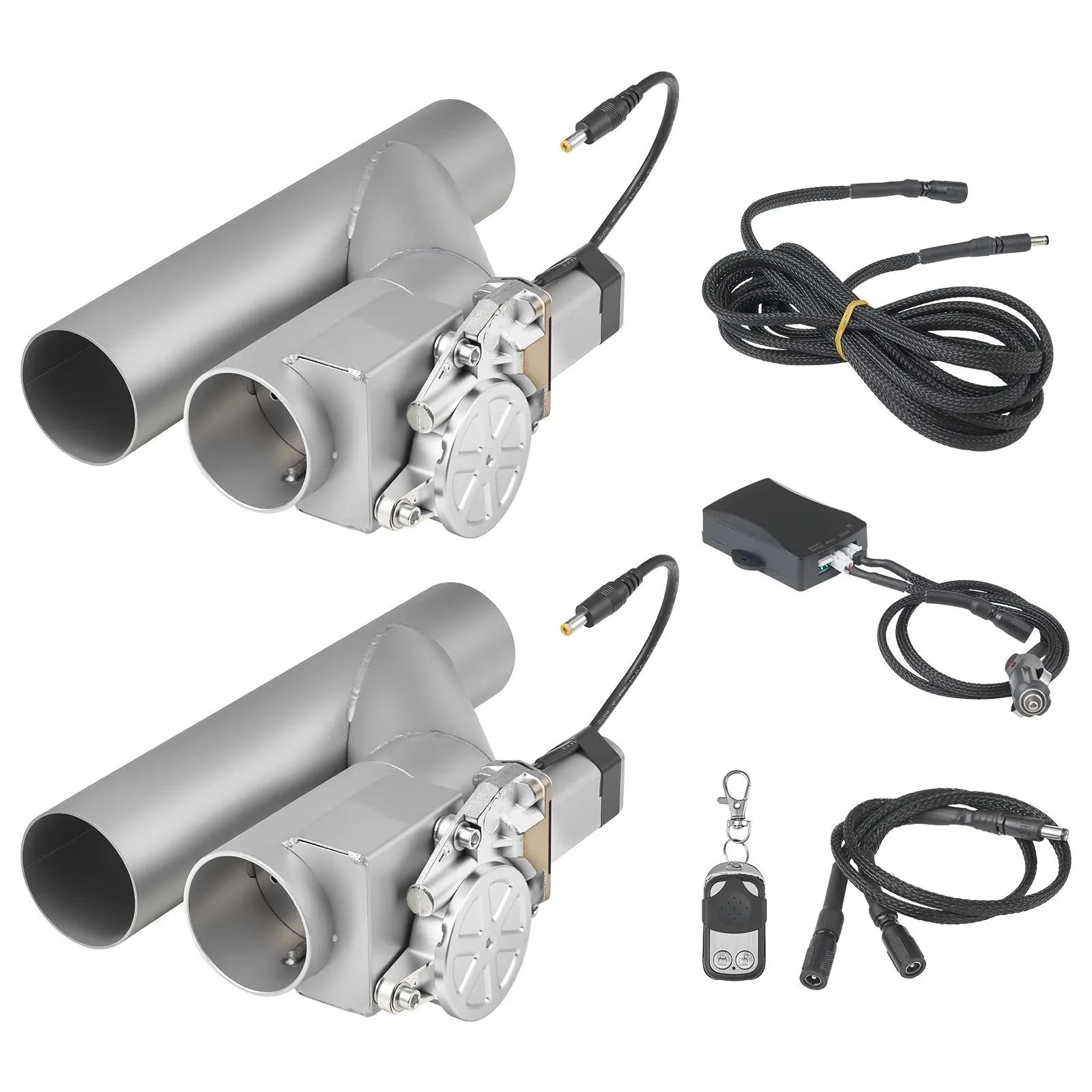 VEVOR Electric Exhaust Cutout, 2.5 Inch 2PCS Universal Stainless Steel Exhaust Valve Kit with One Controller Remote Kit, Cut Out Valve, Y Pipe, Remote Control, Fits Trucks, Sedans, Sports Cars, SUVs