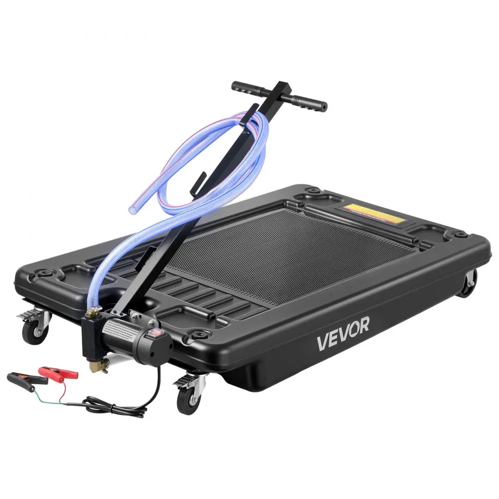 VEVOR Low Profile Oil Drain Pan, 17 Gallon Oil Drain Pan with Pump, Oil Change Pan with 180W Electric Pump, 8.2ft Hose & Folding Handle, Rolling Oil Drain Cart for Trucks, Buses, RVs