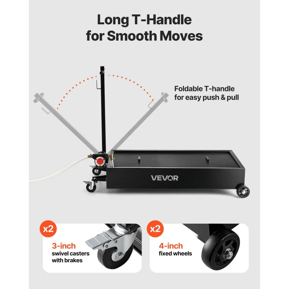 VEVOR Low Profile Oil Drain Pan, 20 Gallon Oil Drain Pan with Pump, Oil Change Pan with 180W Electric Pump, 8.2ft Hose & Folding Handle, Rolling Oil Drain Cart for Trucks, Buses, RVs
