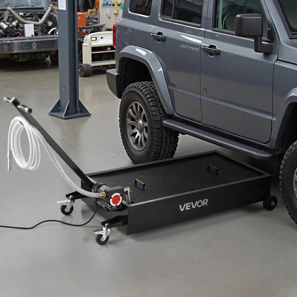VEVOR Low Profile Oil Drain Pan, 20 Gallon Oil Drain Pan with Pump, Oil Change Pan with 180W Electric Pump, 8.2ft Hose & Folding Handle, Rolling Oil Drain Cart for Trucks, Buses, RVs