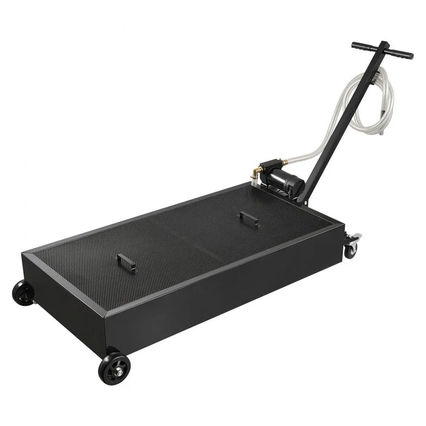 VEVOR Low Profile Oil Drain Pan, 20 Gallon Oil Drain Pan with Pump, Oil Change Pan with 180W Electric Pump, 8.2ft Hose & Folding Handle, Rolling Oil Drain Cart for Trucks, Buses, RVs