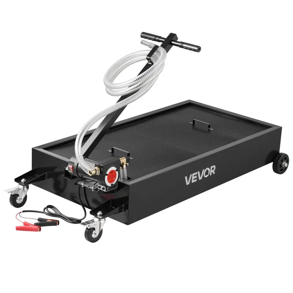 VEVOR Low Profile Oil Drain Pan, 20 Gallon Oil Drain Pan with Pump, Oil Change Pan with 180W Electric Pump, 8.2ft Hose & Folding Handle, Rolling Oil Drain Cart for Trucks, Buses, RVs