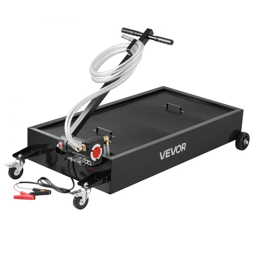 VEVOR Low Profile Oil Drain Pan, 20 Gallon Oil Drain Pan with Pump, Oil Change Pan with 180W Electric Pump, 8.2ft Hose & Folding Handle, Rolling Oil Drain Cart for Trucks, Buses, RVs