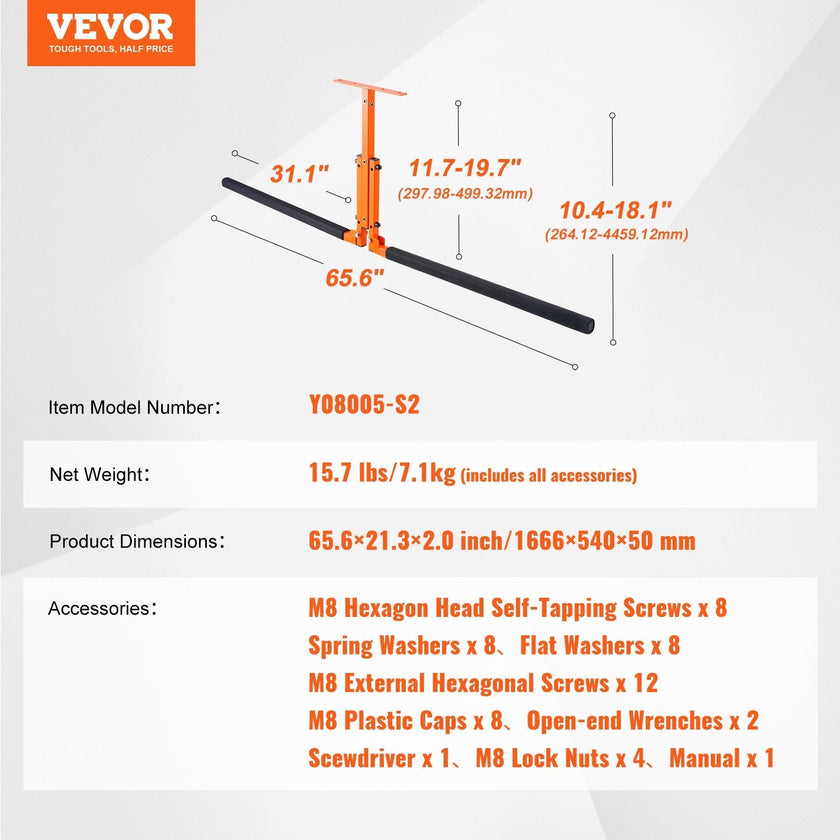 VEVOR Kayak Ceiling Storage Rack, Ceiling Storage Rack for 2 Kayak Canoe SUP, Adjustable Height Overhead Kayak Holder Hanger with Padded Arms, 250 LBS Max Load, for Indoor Outdoor Storage