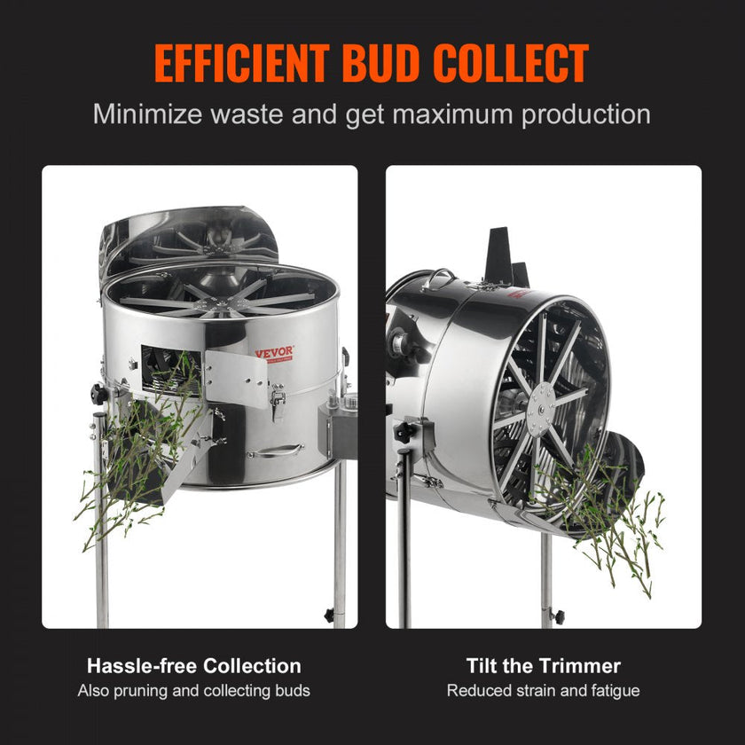 VEVOR Electric Bud Trimmer, 18'' Electric Leaf Trimmer Machine with 60W Adjustable Speed, Tillable Trimmer with Stainless-Steel Blades, Bud Leaf Trimmer Mesh Bag & Hand Pruner Included for Leaves, Bud
