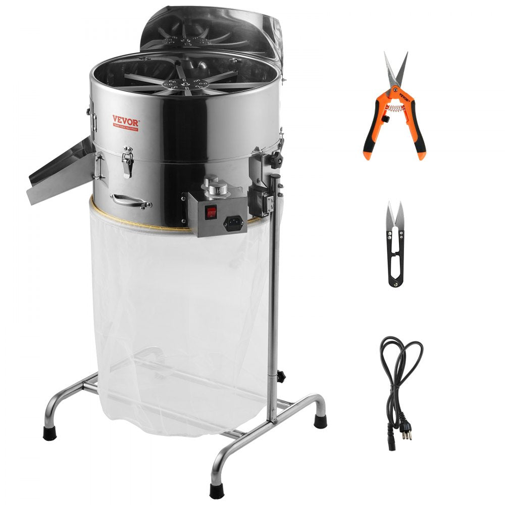 VEVOR Electric Bud Trimmer, 18'' Electric Leaf Trimmer Machine with 60W Adjustable Speed, Tillable Trimmer with Stainless-Steel Blades, Bud Leaf Trimmer Mesh Bag & Hand Pruner Included for Leaves, Bud