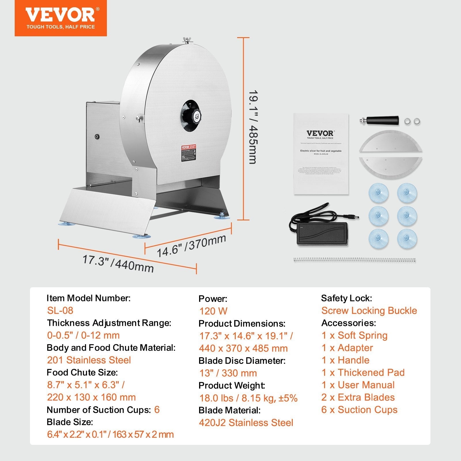 VEVOR Electric Vegetable Slicer, 0-0.5