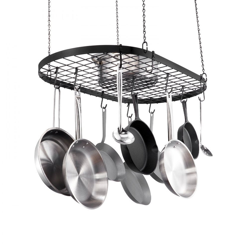 VEVOR Hanging Pot Rack, 32 inch Hanging Pot Rack Ceiling Mount, Ceiling Pot Rack with 12 S Hooks, 80 lbs Loading Weight, Ideal for Home, Restaurant, Kitchen Cookware, Utensils