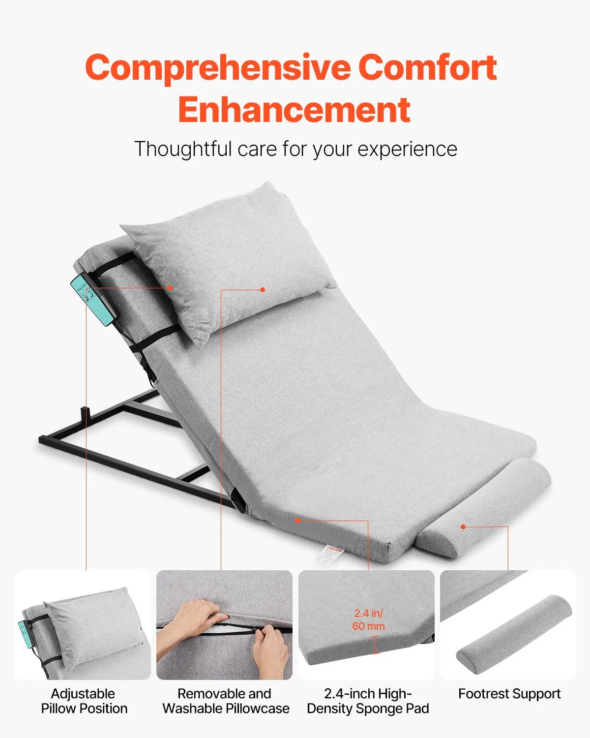 VEVOR Electric Lifting Backrest 300 lbs 4-68° Adjustable Lifting Bed Backrest